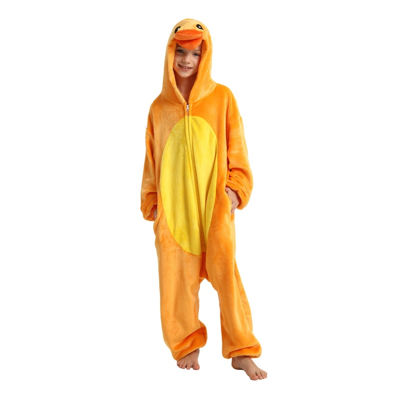 Lonulain Unisex Kids Animal Oneise Pajamas, Boys Girls Flannel Hooded Halloween Cosplay Costume/Homewear/Sleepwear (Duck,3-4 Yea