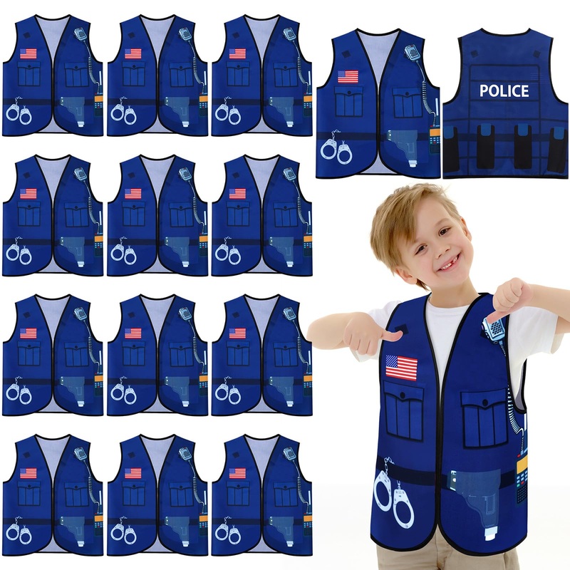 Panitay 12 Pcs Kids Community Helper Dress Up Vest Career Cosplay Cloth Toddlers Occupation Role Play Costume Supplies (Police)