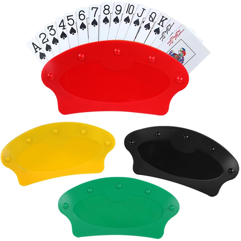 Plzoslly 4 Pack Playing Card Holder, Plastic Playing Card Game Tray For Kids Adult Seniors, Hands Free Card Holder For Family Ga