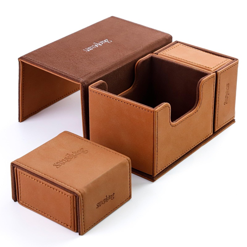 Sanseking Commander Deck Box With Dice Tray – Brown Leather – Mtg Card Box