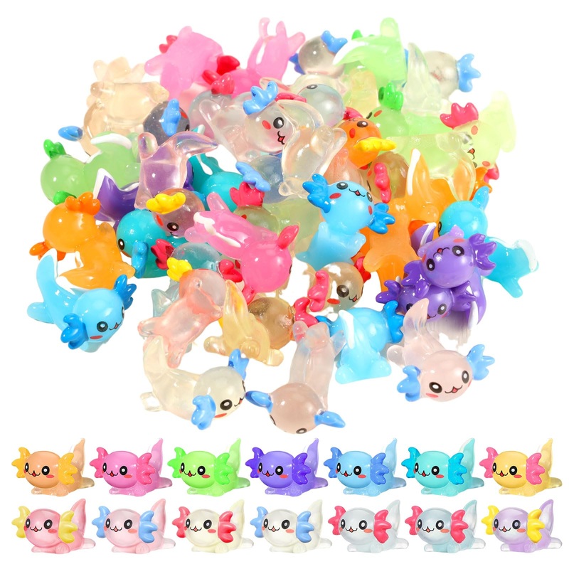 Sonwyoung 49 Pcs 14 Colors Mini Axolotl Figures Color And Luminous Mini Resin Axolotl Glow In The Dark Tiny Charm Craft For Diy
