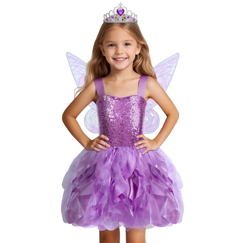 Soyoekbt Fairy Costume For Girls Princess Tutu Dress With Butterfly Wings For Girls Birthday Party Dress Up (Purple, 3-4 Years)