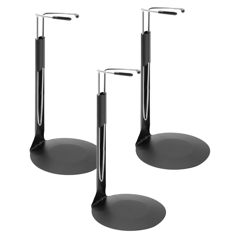 Upvolcora Black Adjustable Dolls Stands 3 Pack Display Holder, 8” To 12” Dolls Or Action Figures Shelf, Waist Is 2 To 2.5 Inch