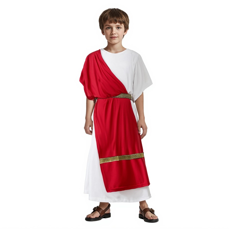 Vzqi Greek Toga Costume For Kids Roman Halloween Nobility Boy Cosplay Red Xs