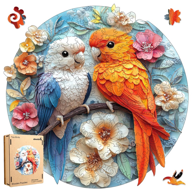 Wooden Puzzles For Adults, Parrots Flower Wooden Jigsaw Puzzles 200Pcs, 10.9X11.2In,Medium,Unique Shape Animal Adult Puzzles, Ir