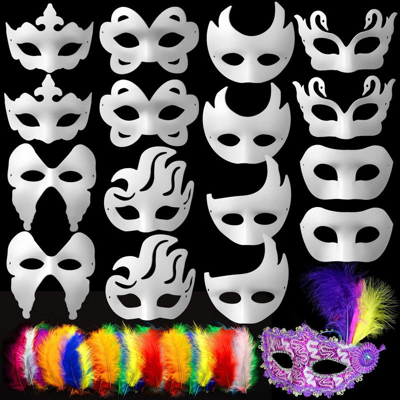 Zhbdmgk White Masquerade Masks, 16Pcs Unpainted Blank Diy Masks In 8 Styles For Mardi Gras Easter Halloween Cosplay Party Suppli