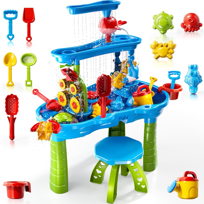 3-Tier Kids Water Table For Toddlers Kids Ages 3-5 4-8, Summer Outdoor Water Table Beach Kids Toys, Toddler Sensory Activity San