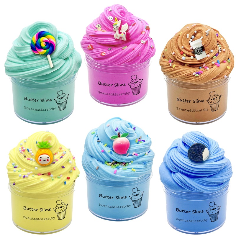6Pack Butter Slime Kit- Blue Oreo,Yellow Pineapple,Pink Peach,Lollipop Candy Slime,Super Soft And Non-Sticky, Birthday Gifts, Pa