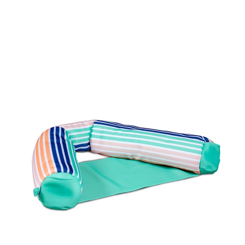 Big Joe Shaka Sling Xl Pool Float, Rivera Stripe Turquoise, Doubled-Sided Mesh, Quick Draining Fabric, No Inflation Needed