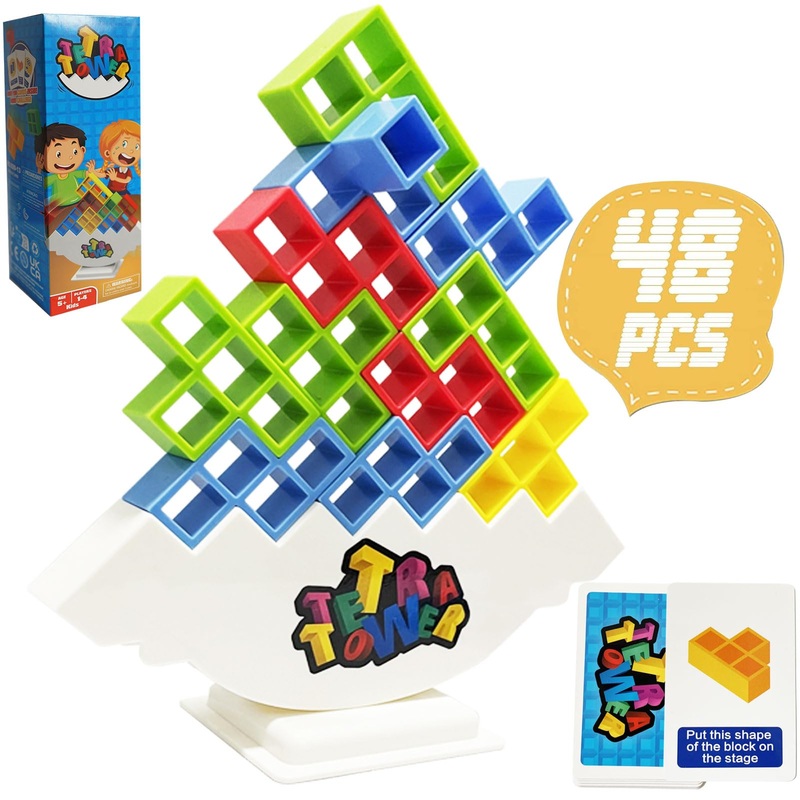 Bnneceu 48Pcs Tetra Tower Stacking Game, Balance And Fun Board Games For Family Games, Parties And Team Building Block Toys