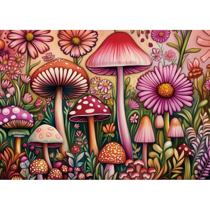 Buhah Mushroom Flower Garden Puzzles For Adults 1000 Pieces Nature Pretty Plant Floral Art Jigsaw Puzzles Impossible Challenging