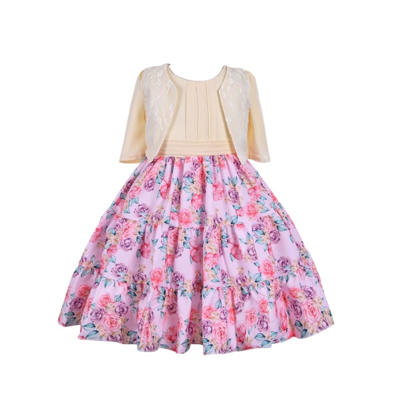 Cosplay Life Floral Dress For Girls And Young Adults Fashion Flower Waistline Kids Party Festival Dress Ages 5-9 Years Old (Pink