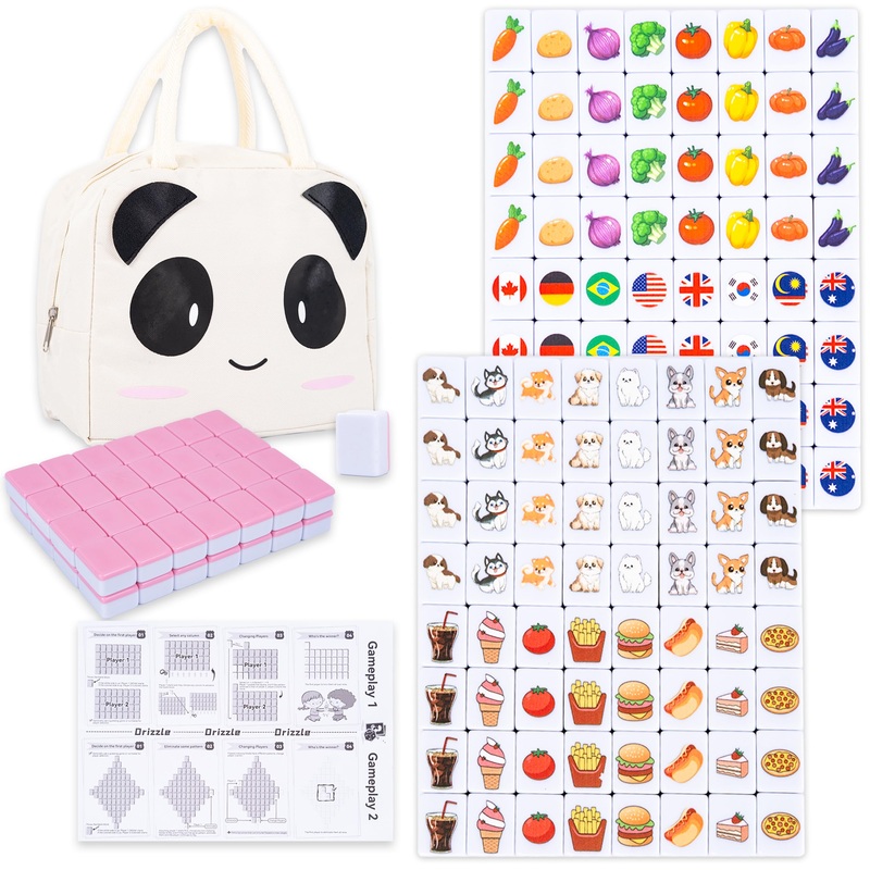 Drizzle 129 Tiles Seaside Escape Blocks Game 30Mm – Instruction Manual Panda Bag – Dog & Food & National Flag & Vegetables Patte