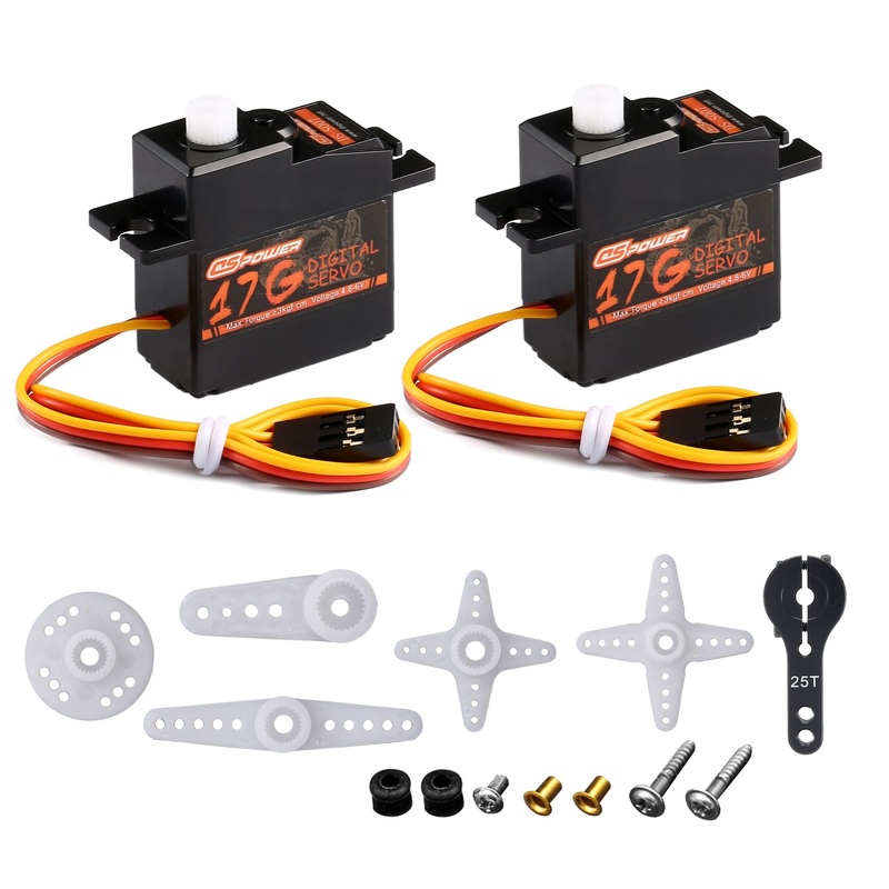Dspower 2Pcs 17G Rc Micro Servo, Waterproof Rc Mini Digital Servo Motor With 25T Servo Horn For 1/18 1/16 1/14 Rc Car Tank Boat