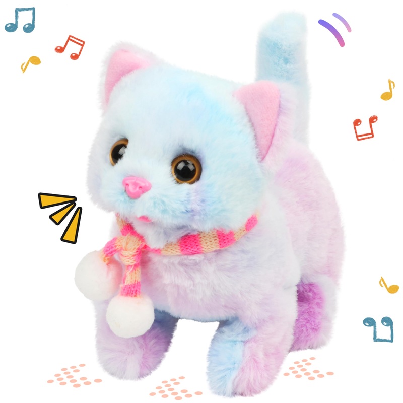 Easfan Walking Kitty Plush Toy Electric Interactive Cat Stuffed Animal Meowing Tail Wagging Head Nodding Cat Pet Toy Animated Ki