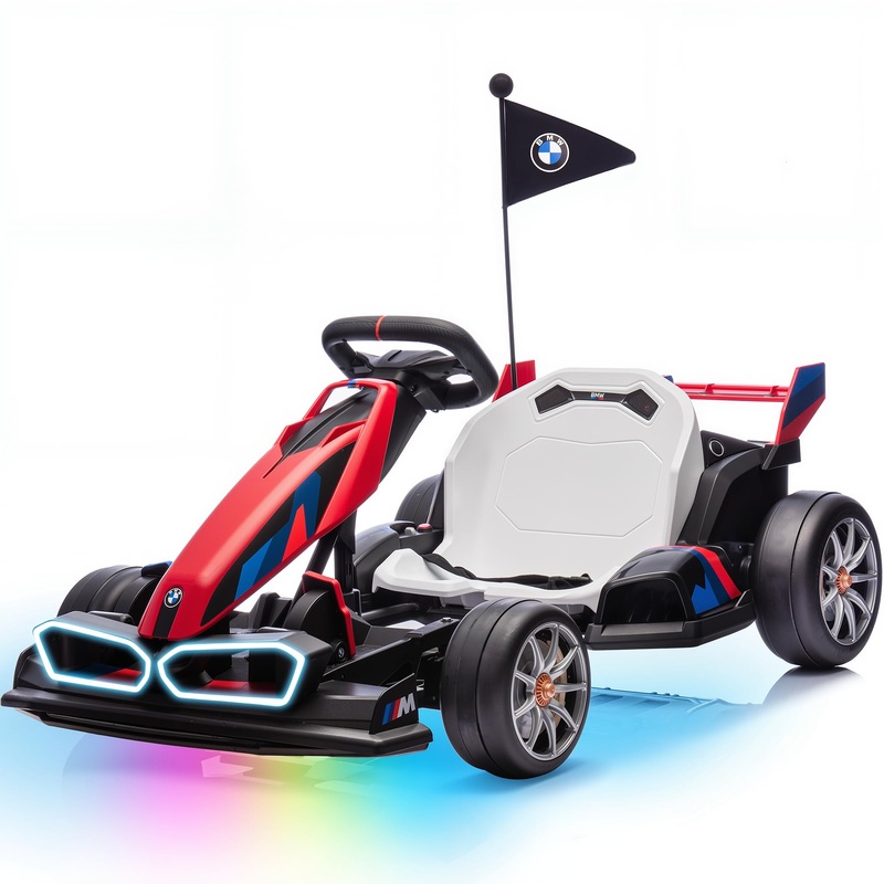 Electric Go Kart With Adjustable Seat, 24V 9Ah Drift Kart With Dual 200W Motors, Crazy Go Cart For Kids Ages 6-12, Licensed Bmw,