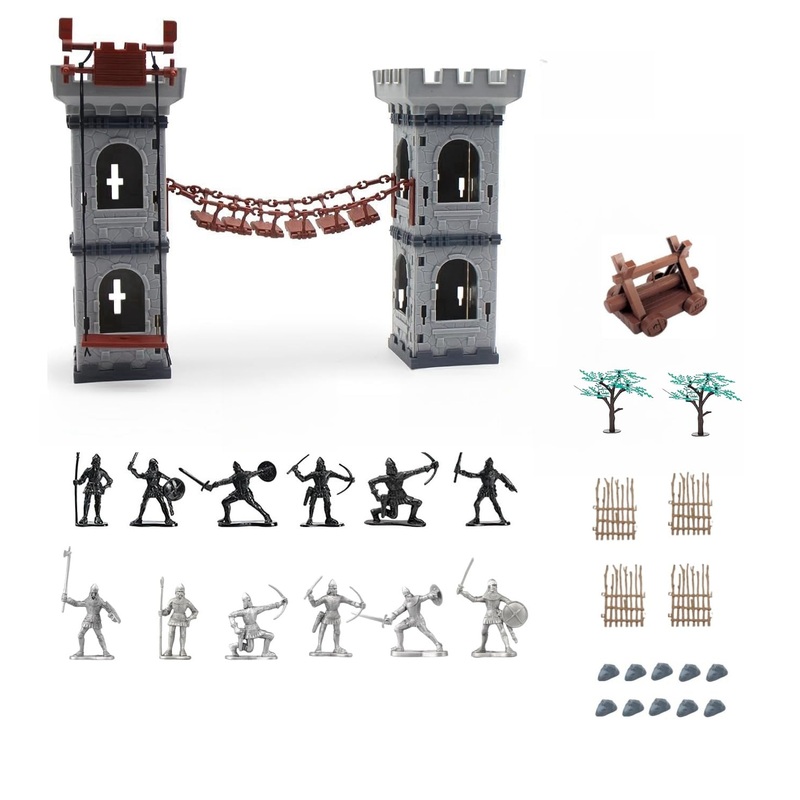 Enajucy Medieval Castle Knights Toy Soldier – Army Figures Miniature Playset With Arrow Tower, Soldiers, Ram, Fence (Arrow Tower