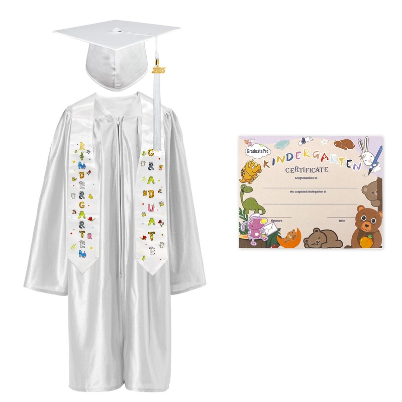 Graduatepro Kindergarten Graduation Cap And Gown Package Class Of 2025 For Kids With Stole Certificate As Party Gift White 33
