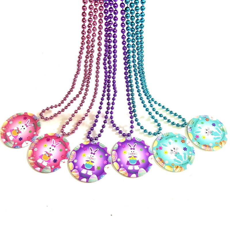 Gzyssl 12 Pcs Easter Party Beads Necklaces Colorful Easter Rabbit Medallion Beads Necklace Party Supplies