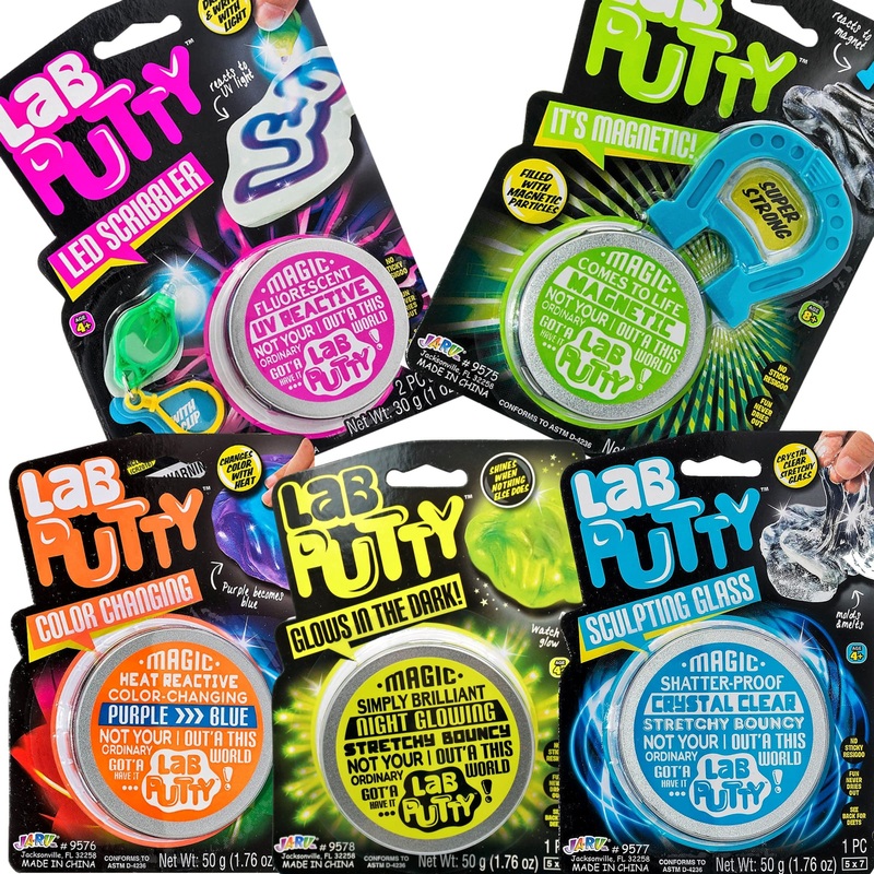 Ja-Ru Lab Putty Assorted, Its Magnetic, Heat Sensitive, Crystal Clear, Uv Sensitive, Glow In The Dark (5 Pack) Crazy Stress Putt