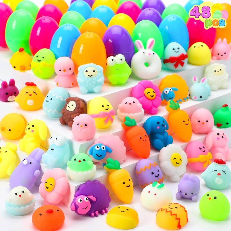 Joyin 48 Pcs Easter Prefilled Eggs With Mochi Squishy Toys, Kawaii Stress Reliever Squishy Toy For Easter Egg Hunt, Kids Party F
