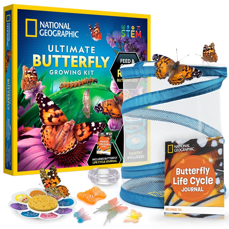 National Geographic Ultimate Butterfly Growing Kit – Butterfly Activity Kit With Voucher For 5 Live Caterpillars, Butterfly Cage