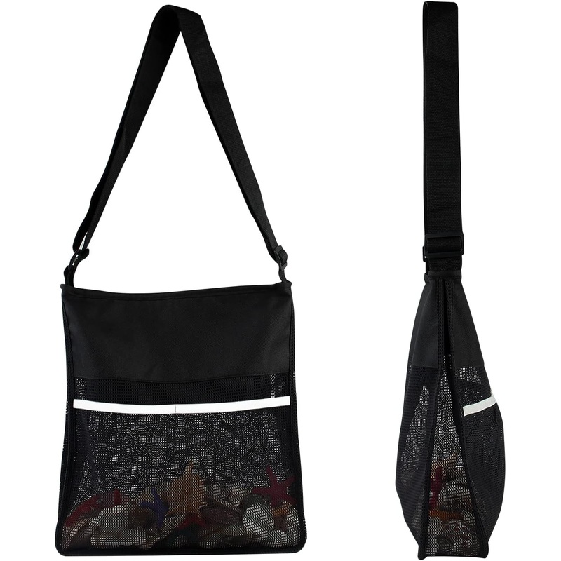 Qiipii Semi Transparent Mesh Bags Cross Body See Through Shoulder Bag For Men Women College Students Sports Events Seashell Beac