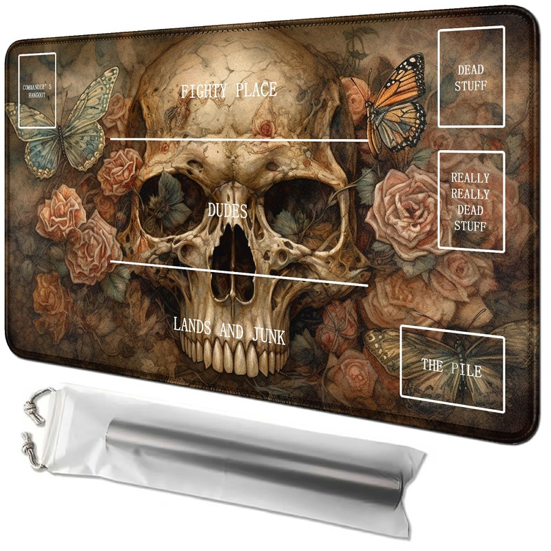 Rwutytiul Butterfly Skull Card Playmat 24 X 14 Inch With Tube Bag, Card Gameplay Mat With Zones Commander Deck Board Mtg Rpg Ccg