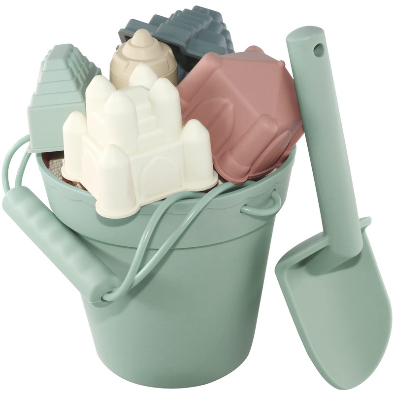 Santoy Silicone Beach Toys For Kids,Baby Beach Set For Summer,5 Sand Molds,Sand Castle, Bucket Shovel For Toddlers By The Sea, T