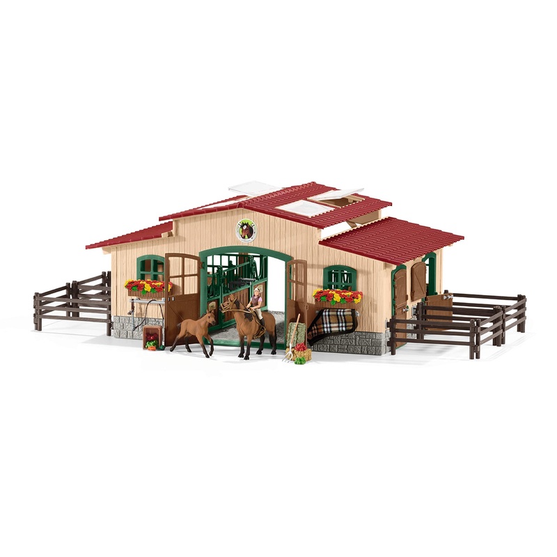 Schleich Horse Barn And Stable Playset – Award-Winning Riding Center 44 Piece Set, 2 Pony Toys, Rider Figurine, And Farm Accesso