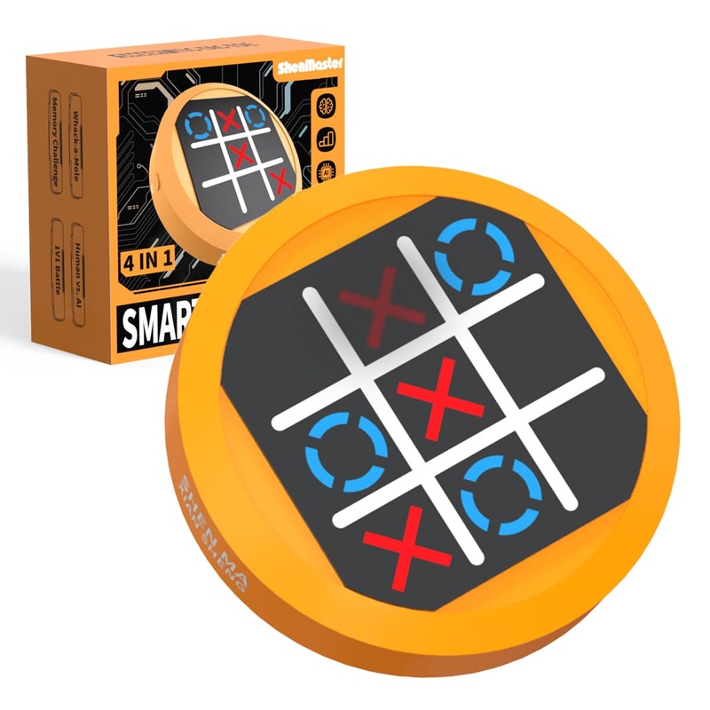 Shenmaster 4-In-1 Tic Tac Toe Game,Electronic Handheld Game Console. Portable Travel Games For Kids & Adults Ages 3+,Puzzle Boar