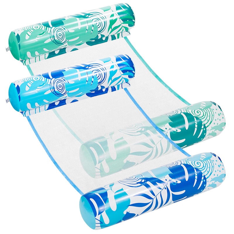 Sloosh 2 Tropical Leaves Packs Hammock Pool Floats Adults, 4-In-1 Multi-Purpose Inflatable Pool Floaties Pvc Water Hammock Loung