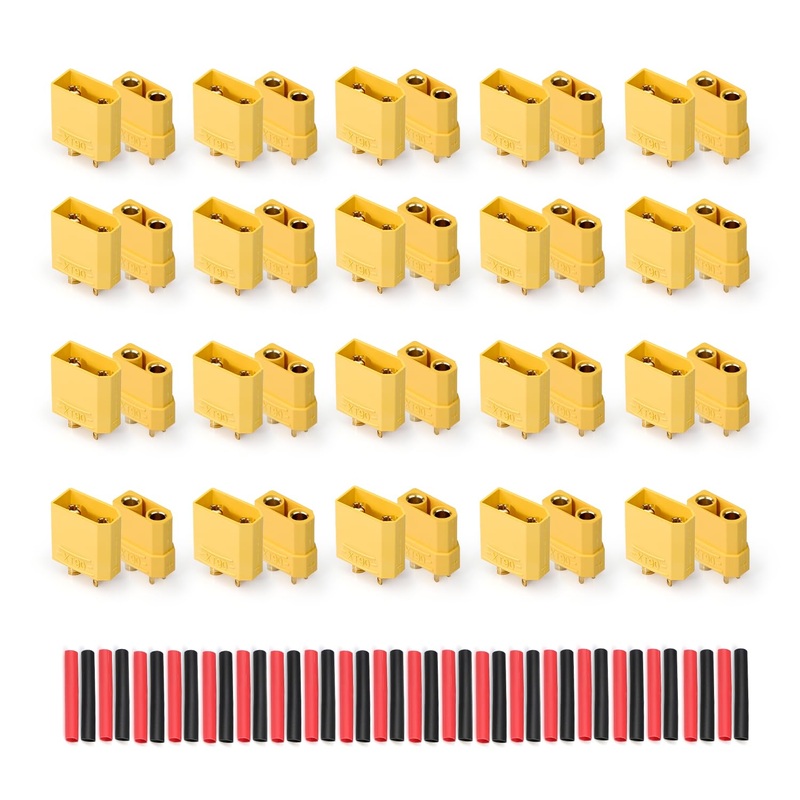 Tmh 5 Pairs Xt90 Connector Xt-90 5 Pcs Male + 5 Pcs Female Bullet Connectors Plugs With 20 Pcs Heat Shrink Tube For Rc Lipo Batt