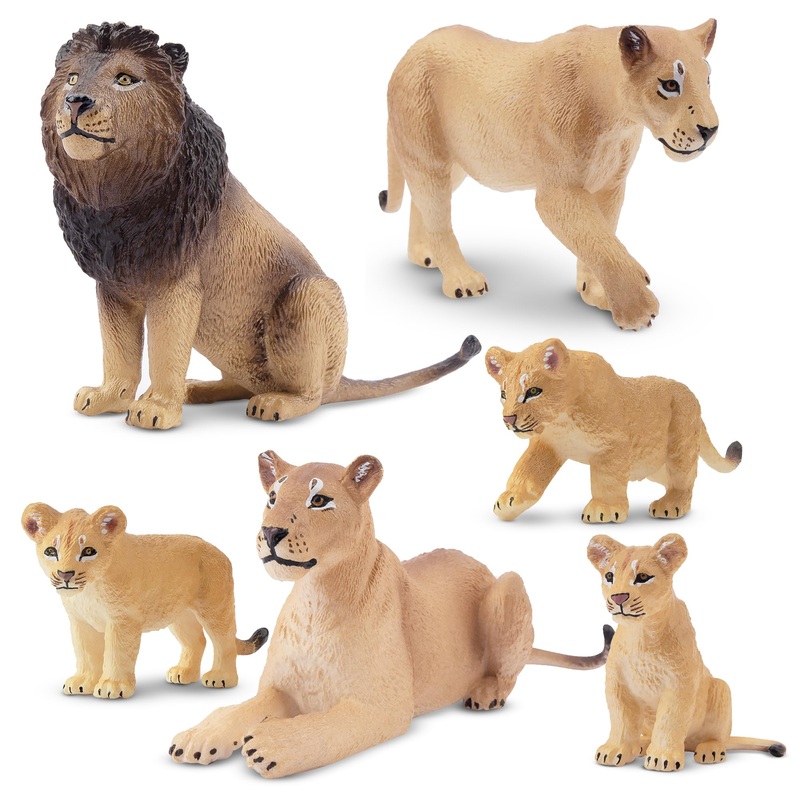 Toymany 6Pcs Realistic Lion Figurines With Lion Cubs, 2-5” Jungle Animals Figures Family Set Includes Baby Lions, Educational T