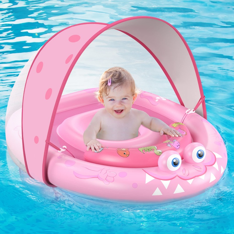 Urmywo Baby Pool Float With Removable Upf50+ Sun Protection Canopy, Baby Floats For Pool 6-24 Months Infant Toddler, Swim Float