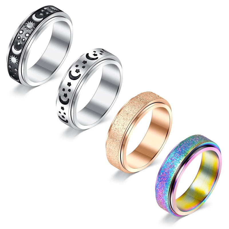 Vcmart Fidget Anxiety Rings For Anxiety Stainless Steel Spinner Ring Anti Anxiety Ring Spinning Moon Sun Stress Relieveing Rings