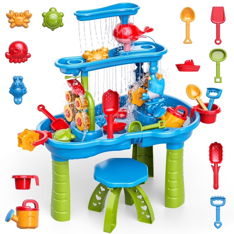 Watudou 3-Tier Water Table For Kids Ages 3-5 4-8, Toddlers Outdoor Summer Water Table Beach Toys, Kids Activity Sensory Table To