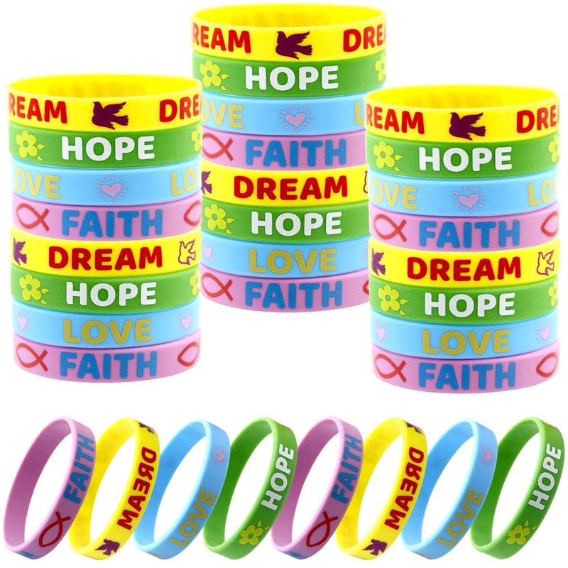 24 Inspirational Sayings Bracelets For Kids Rubber Easter Bracelets Faith Hope Love Dream Wristband Easter Day Gifts Party Suppl