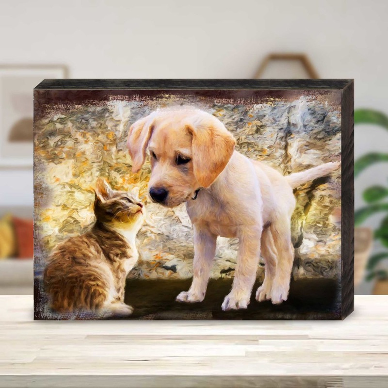 Allene Dog & Cat Art Wooden Wall Art by Nature Wonders – Pets Dog and Cats Decor – 95340B