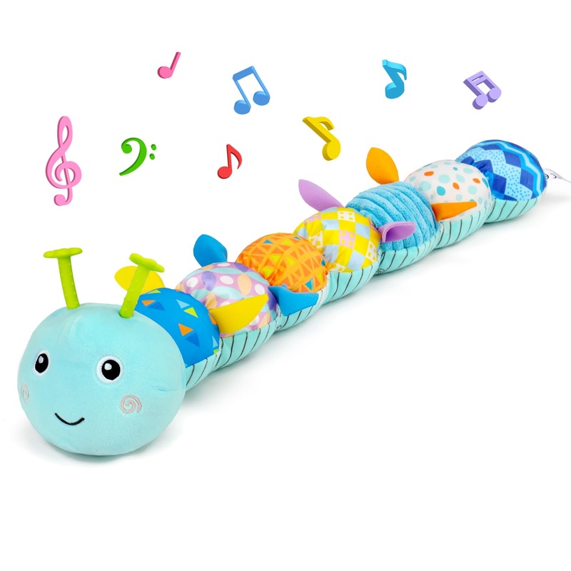 Baby Tummy Time Toy 0-6 Month Musical Stuffed Animal Plush Caterpillar Toy For Infant 6-12 Month Teething Sensory Toy With Crink