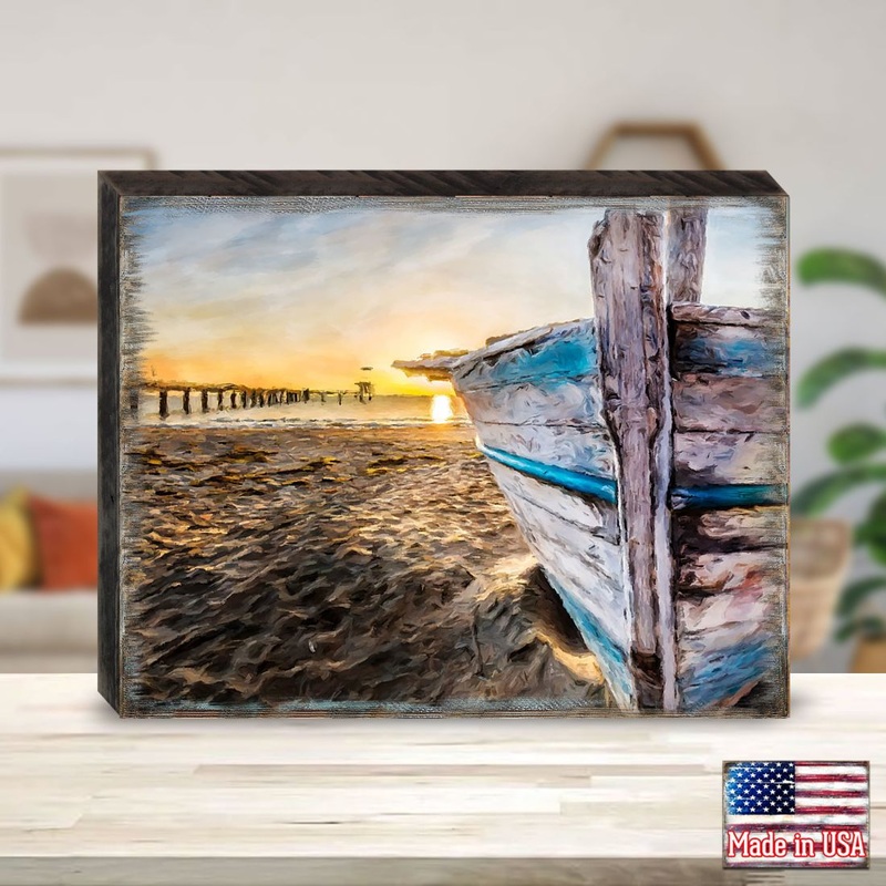 Beach Boat Wood Wooden Coastal Wall Art by Nature Wonders – Coastal Sea-Life Decor – 95271B