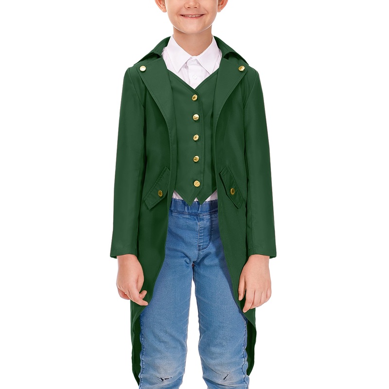 Besserbay Halloween Kid Boys Steampunk Gothic Renaissance Medieval Outfit Pirate Vintage Frock Coat Green 6 Years