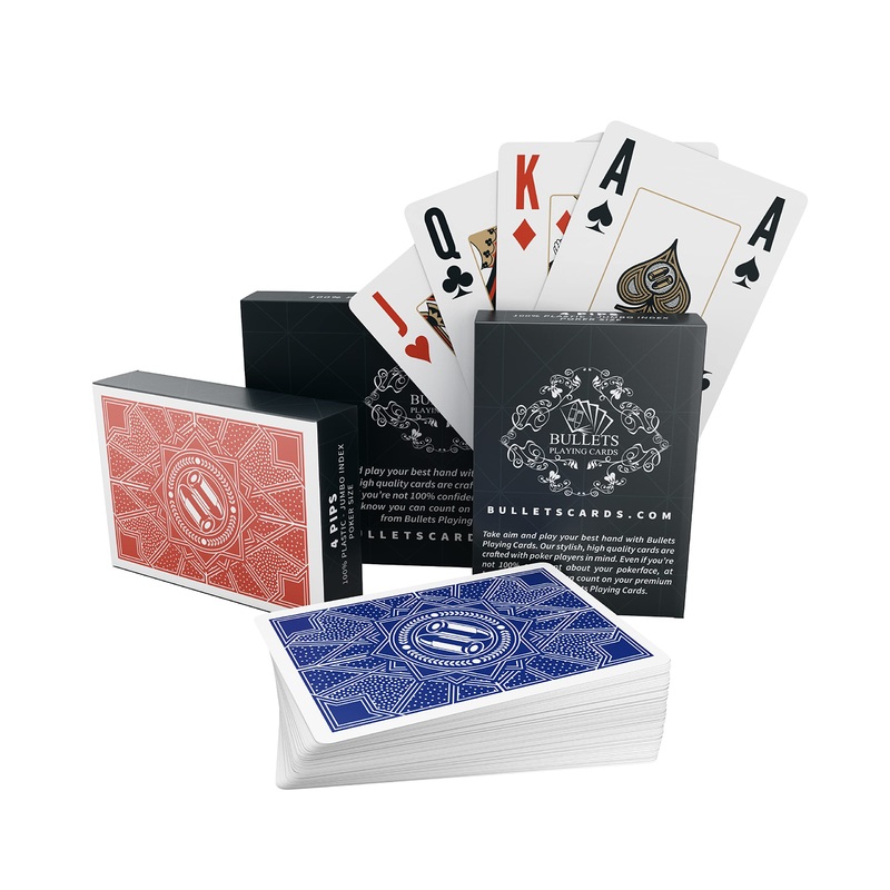Bullets Playing Cards, Two Decks Of Paulie-Design Poker Cards, Waterproof Plastic, Jumbo Index & Four Pips, Including Cut-Card,