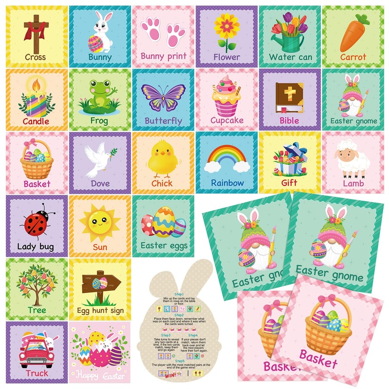 Containlol 48 Pcs Easter Memory Matching Cards Religious Matching Game Bunny Rabbit Egg Educational Games For Holy Week Spring C
