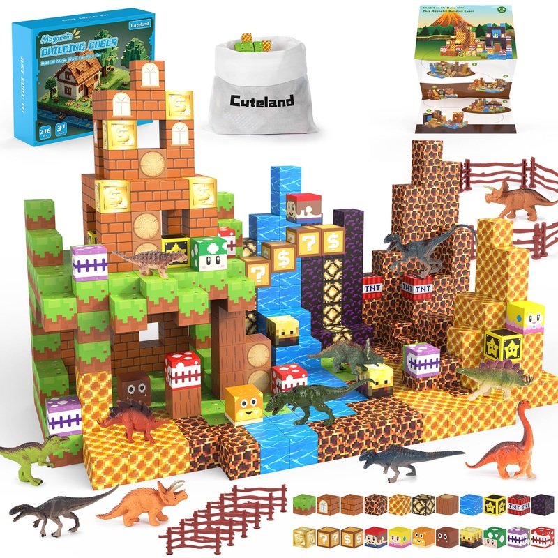 Cuteland Magnetic Blocks 216Pcs Game Style, Magnetic Building Blocks For Boys 6-8, Toys Gift For 6+ Year Old Kids