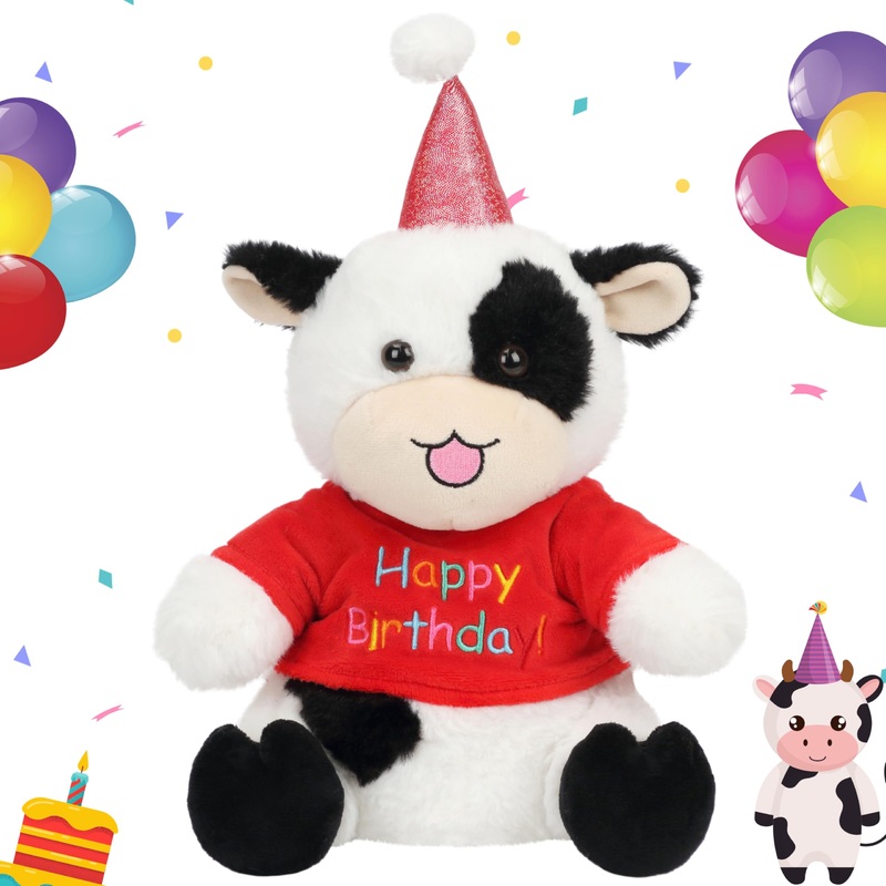 Cuteoy Happy Birthday Cow Musical Stuffed Animal Shaking Singing Dancing Plush Toy Electric Interactive Animated Plushies Gifts