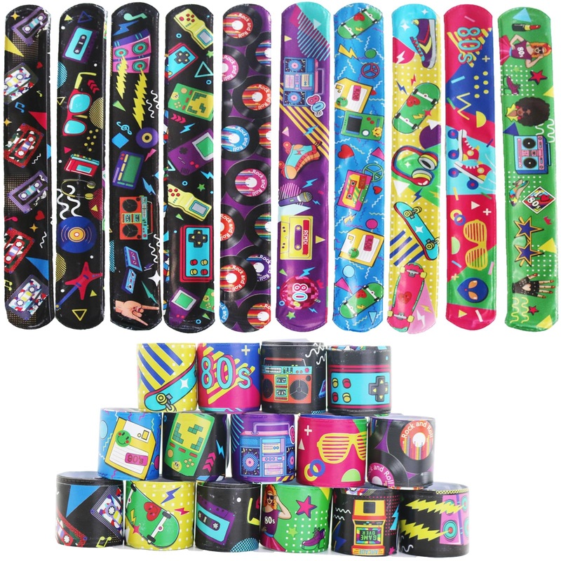 Duccsko 48 Pcs 80S 90S Theme Party Favors Slap Bracelets, Wristbands Bracelets For Kids Adults Retro Birthday Party Supplies, Cl