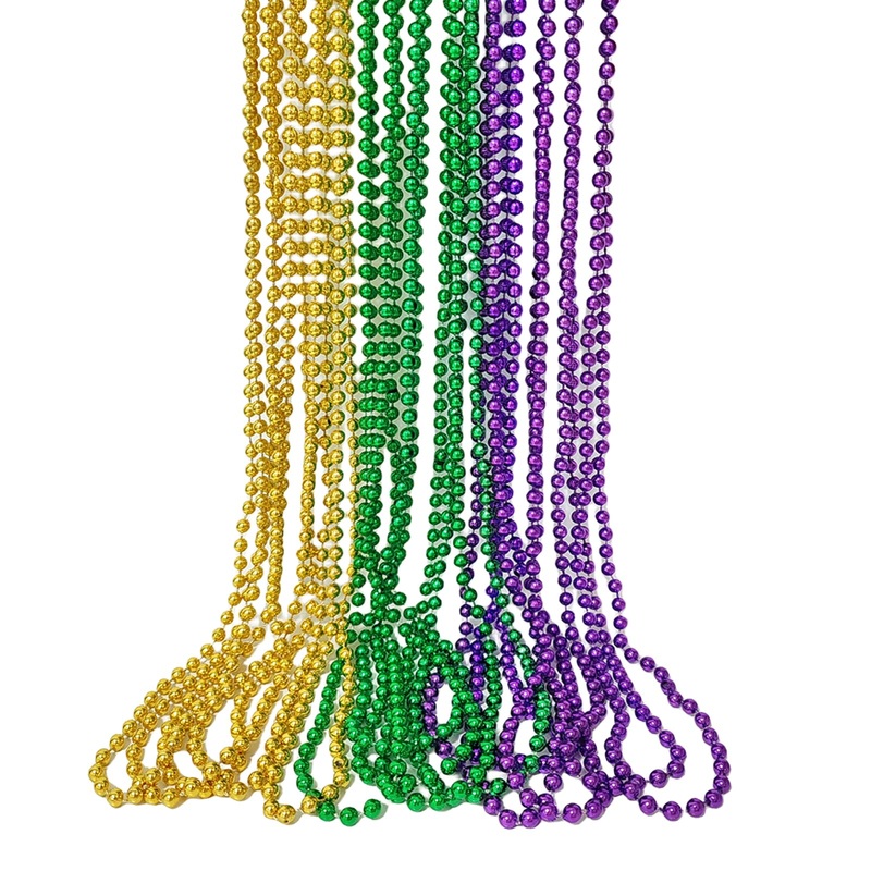 Father.Son 15 Pieces Mardi Gras Beads Necklaces Bulk Outfit For Women, Carnival Purple Green Gold Metallic Beaded Necklace For M