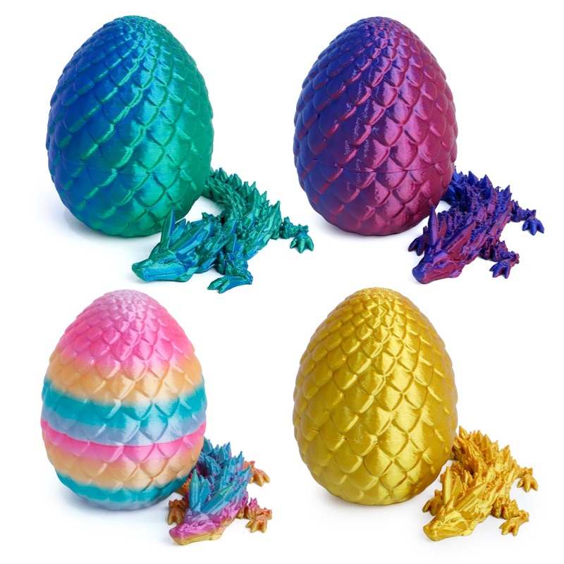 Flavery 4 Pack 3D Printed Dragon Egg, Small Eggs With Dragon Inside, Articulated Crystal Dragon Fidget Toy, Desk Decor Pet, Myst