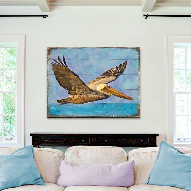 Flying Pelican Wooden Coastal Wall Art by Nature Wonders – Coastal Sea-Life Decor – 95387B